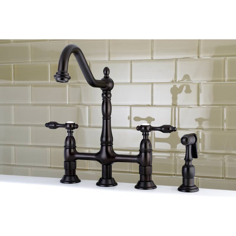 Kingston Brass Tudor Bridge Kitchen Faucet with Brass Sprayer - Oil Rubbed Bronze
