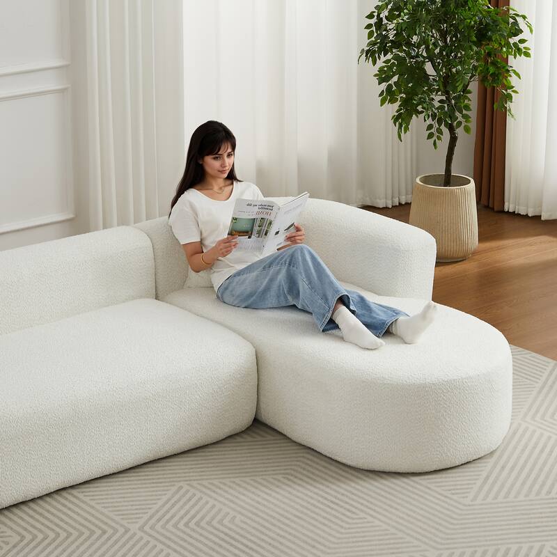 L-Shaped Modular Sectional Sofa, Comfy Chenille Boneless Cloud Couch, Corner Deep Seat Sofa with 2 Throw Pillows