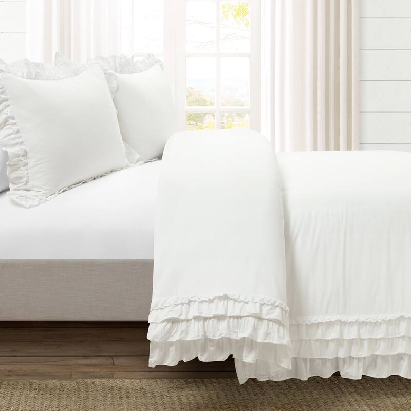 Lush Decor Ella Ruffle Lace 100 Percent Cotton Duvet Cover Set