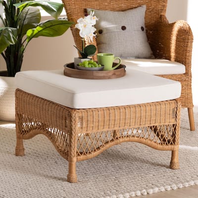 Brooklyn Bohemian Light Honey Braided Rattan Ottoman Stool