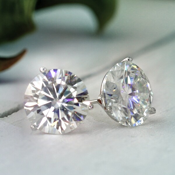 Auriya Platinum 3ctw Round Moissanite Stud Earrings Martini-set - 7.4 mm, Screw-Backs - 7.4 mm, Screw-Backs. Opens flyout.