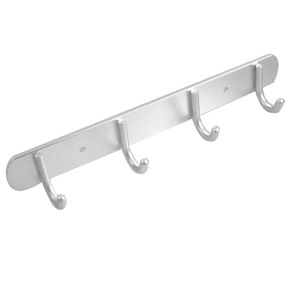 Home Aluminium Alloy 4 Hooks Handbag Clothes Towel Wall Hanger Hook - Silver Tone - 11" x 1.8" x 1.8"(L*W*H)