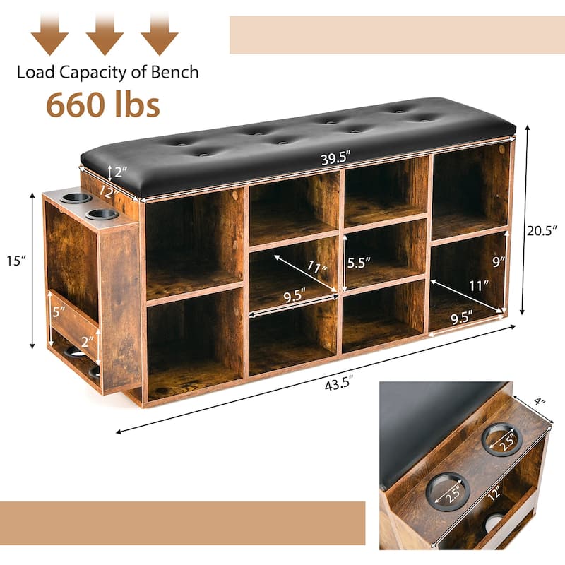 Shoe Storage Bench with Umbrella Stand and Adjustable Shelf - 43.5" x 12" x 20.5"