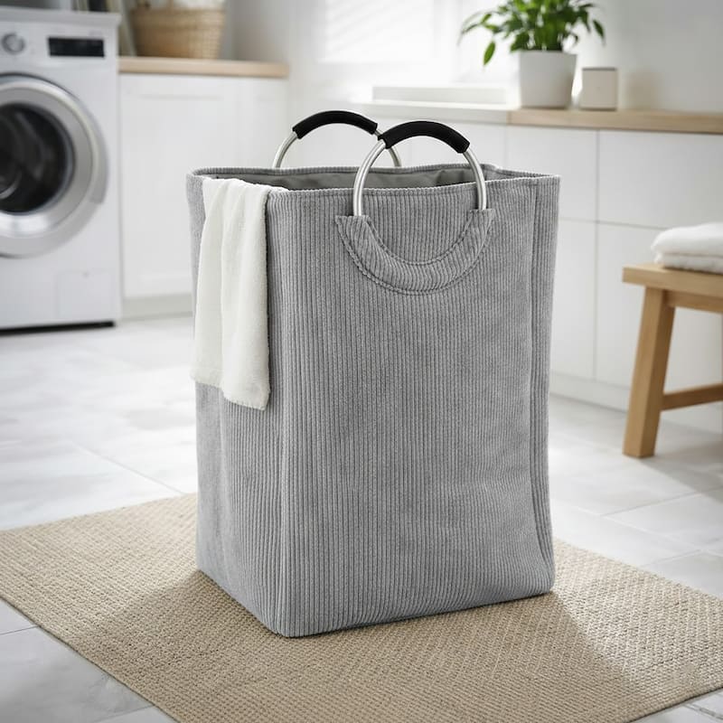 Corduroy Laundry Basket 55L - 14 L x 12 W x 25 H - Grey