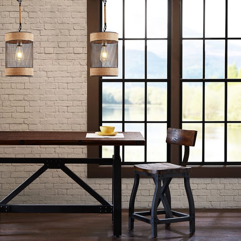 Natural Rope and Metal Mesh Cylinder Pendant for livingroom,bedroom,and dining room