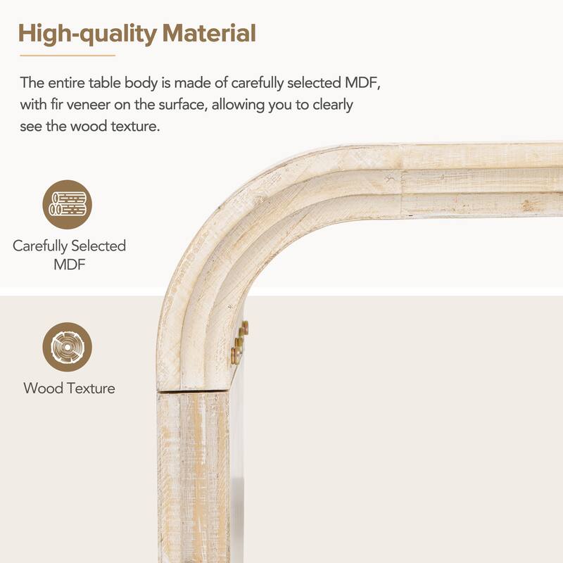 Minimalist Coffee Table with Curved Art Deco Design for Living Room or Dining Room(Natural Wood Wash)