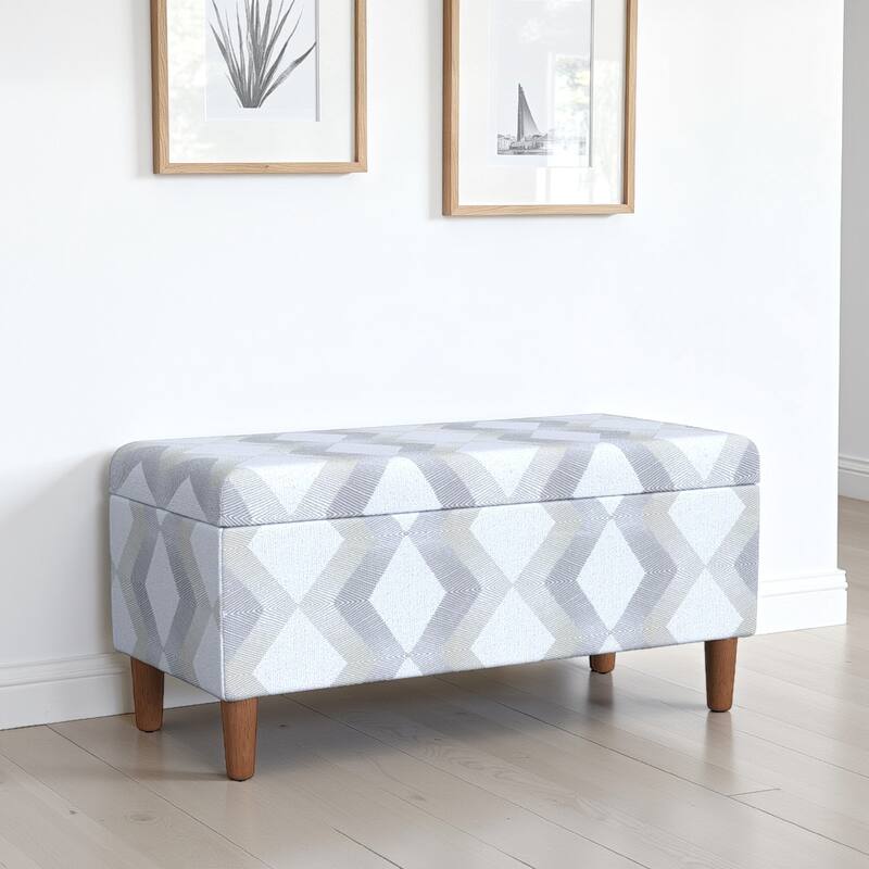 Zia Accent Storage Bench, Cream Gray Woven Diamond Pattern, 36 Inch