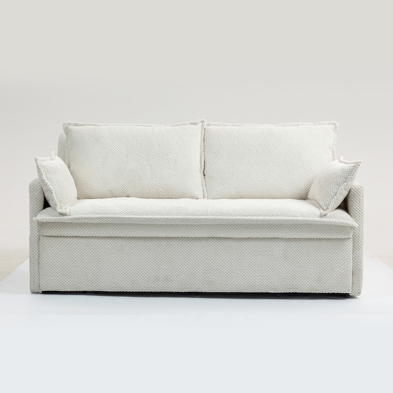 59.5" Ergonomic Sofa Bed with Storage & Charging - Supportive Chenille Convertible Sleeper, 800lb Capacity, Side Pockets