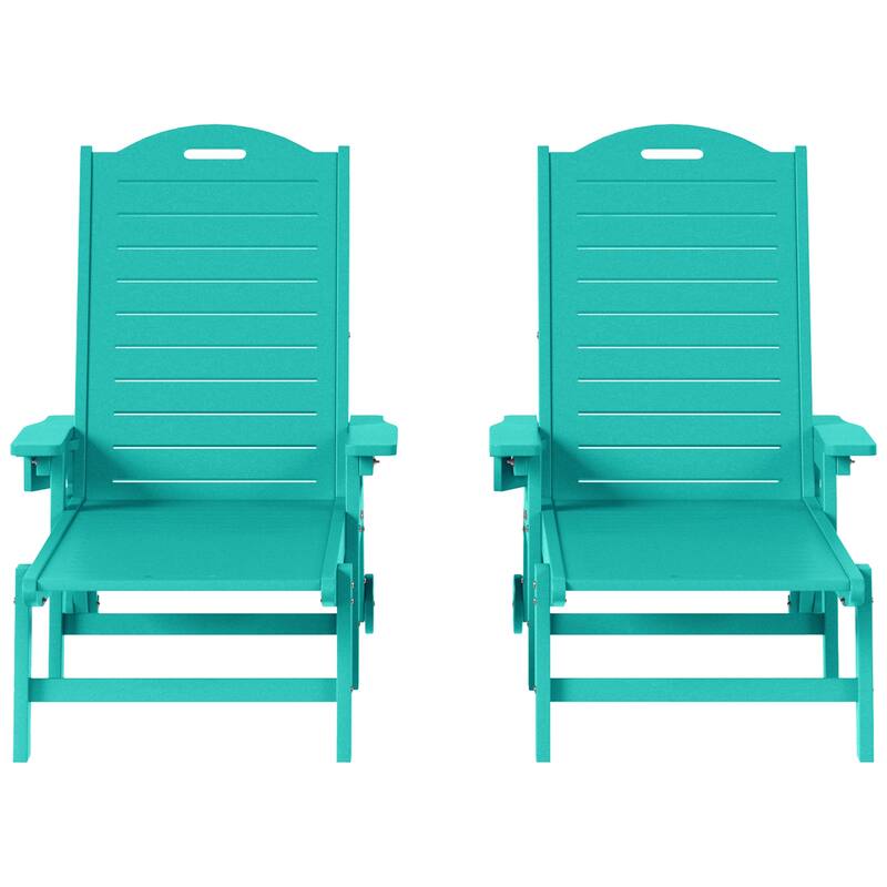 Brighton Outdoor Poly Reclining Chaise Lounge with Wheels & Cup Holder (Set of 2) - Turquoise