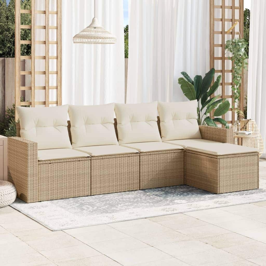 vidaXL Garden Sofa Set Beige PE rattan - 33.5 x 25.8 x 14.6