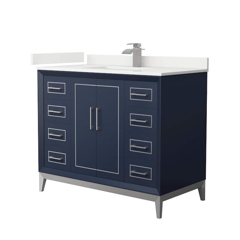 Wyndham Collection WCH515142S-QTZ-UNSMXX Marlena 42" Free Standing - Dark Blue / White Quartz Top / Brushed Nickel