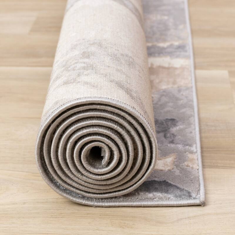 Emmett Collection - Sleek Soft Low-Pile Taupe Grey Layers Area Rug