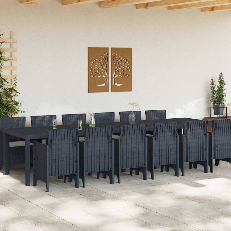 vidaXL Garden Dining Set 1315 pcs Anthracite/Brown Polt rattan - 350 x 100 x 73 cm