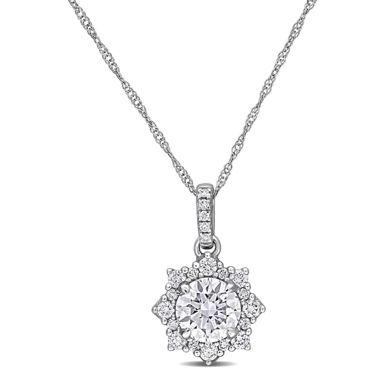 1 1/10ct TW Lab-Grown Diamond Halo Necklace in 14k White Gold