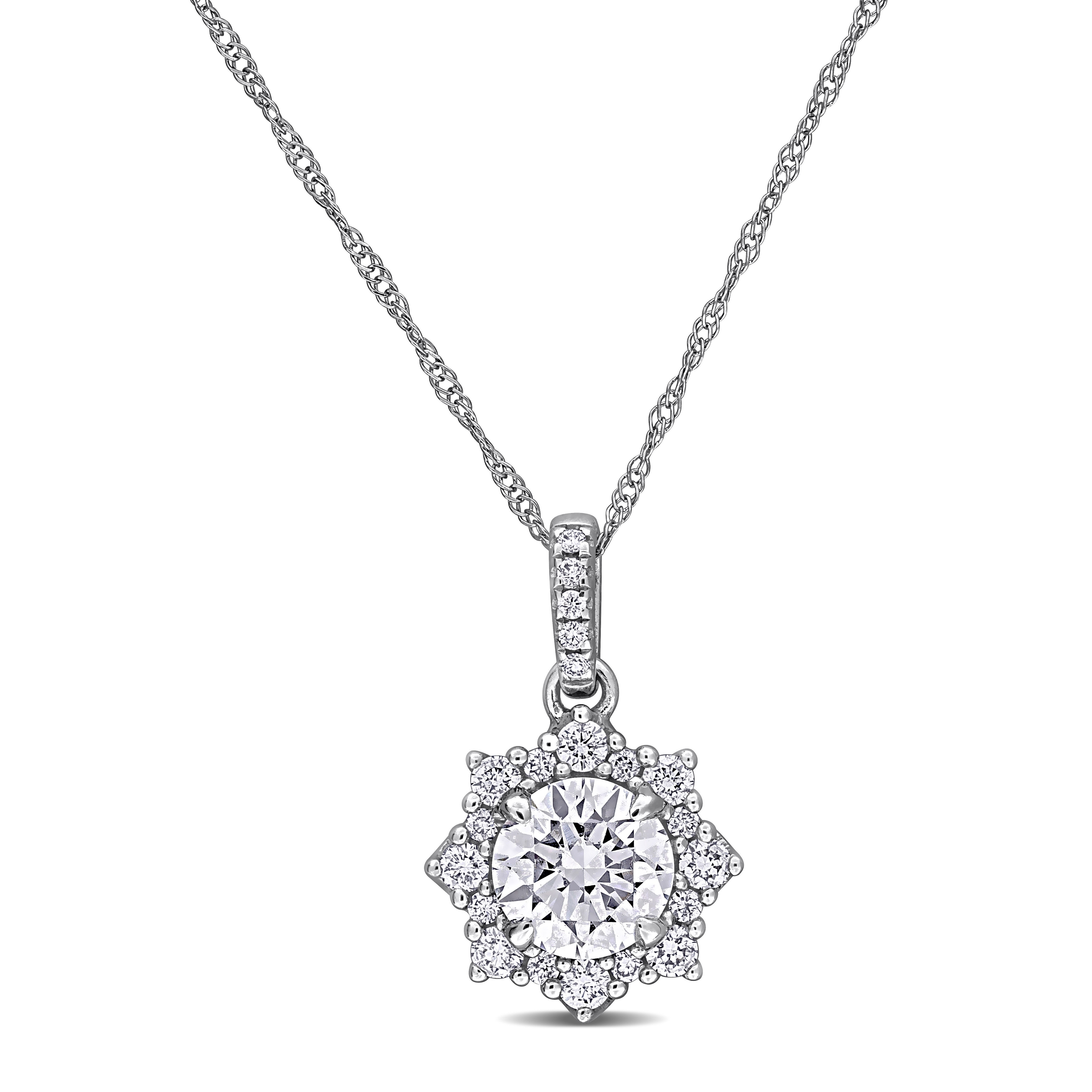 Miadora 1 1/10ct TW Lab-Grown Diamond Halo Necklace 14k White Gold