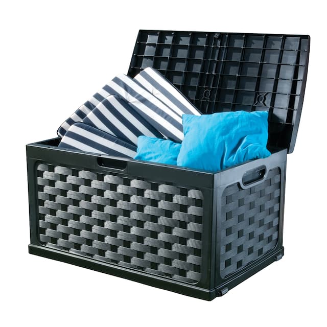 Starplast 88 Gallon Plastic Weave Sit-On Storage Black Deck Box