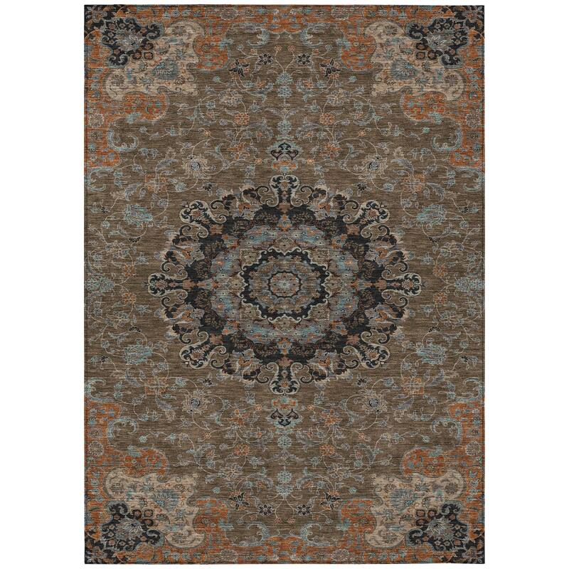 Machine Washable Indoor/ Outdoor Traditional Awaka Chantille Rug