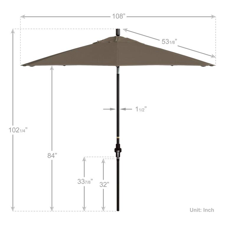 California Umbrella 9' Rd Golden State Series Patio Umbrella Bronze Aluminum Frame Crank Lift Collar Tilt Sunbrella