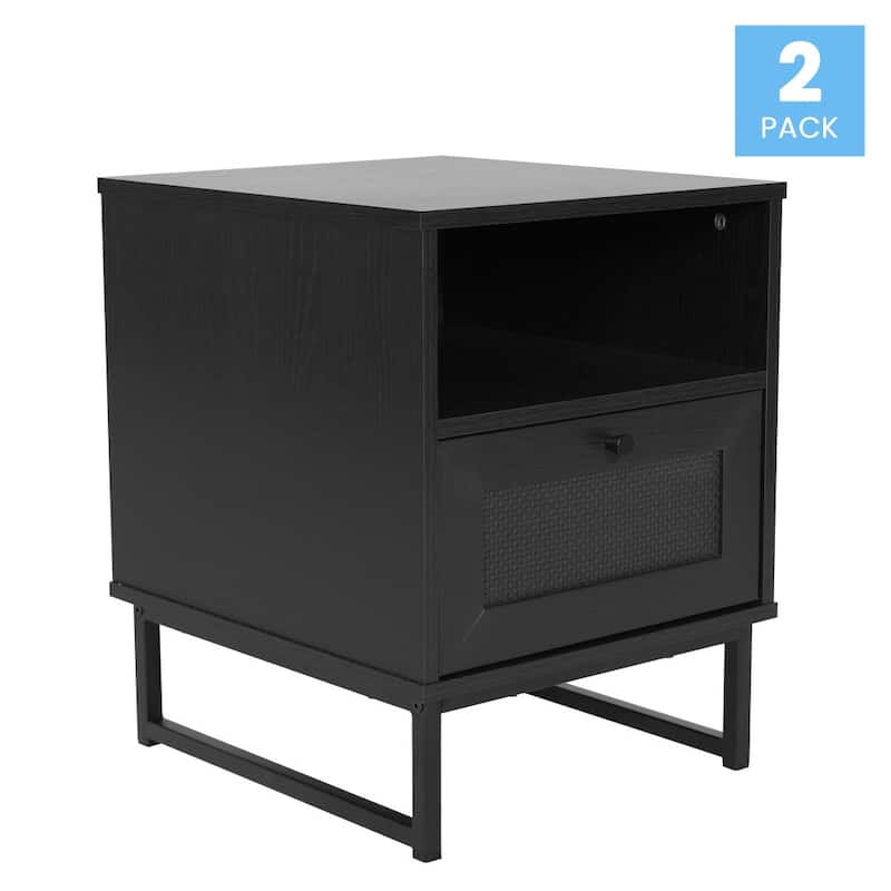 Set of 2 Mid-Century Modern Side Tables with Drawer and Shelf - 17"W x 19"D x 22"H