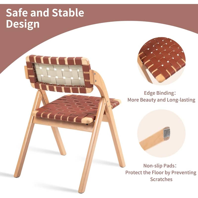 Wooden Stackable Dining Folding Chairs with Padded Seats(Set of 2)