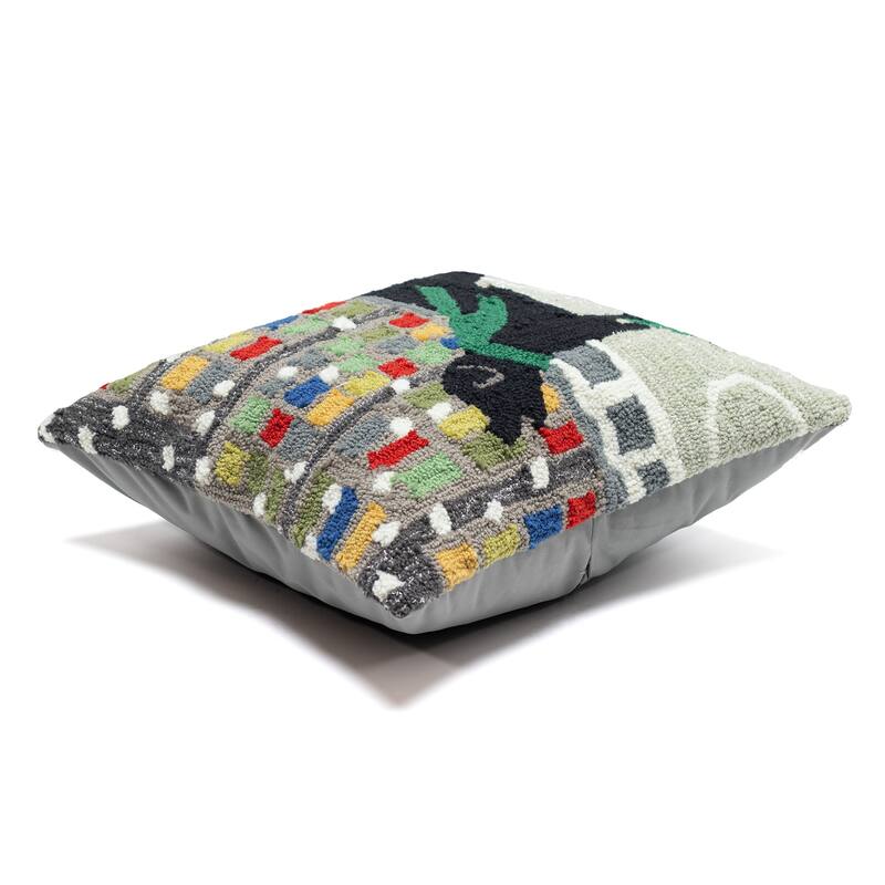 Liora Manne Frontporch Holiday Ice Dog Indoor/Outdoor Pillow Green 18" Square