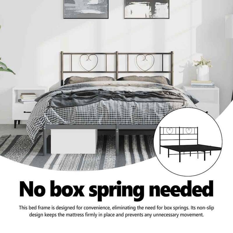 vidaXL Full Metal Bed Frame with Headboard, Black, No Mattress - 77.2" x 55.9" x 35.4"