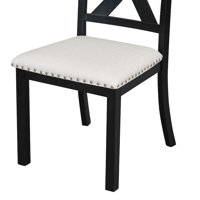 82inch 6-Piece Extendable Dining Table with Footrest, 4 Upholstered Dining Chairs and Dining Bench, Two 11"Removable Leaf