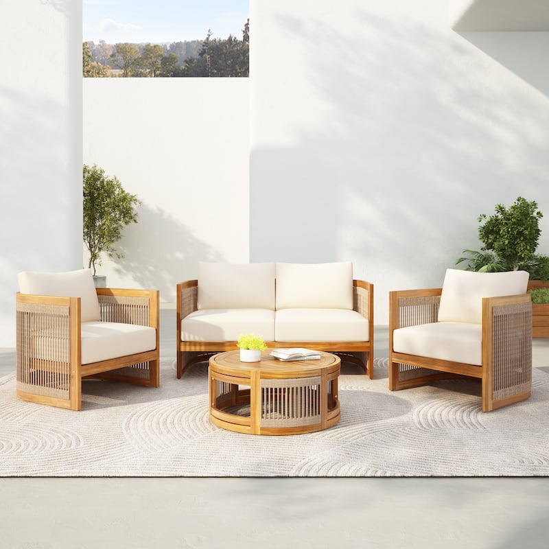 Christopher Knight Home- Sophia 4-piece Acacia Wood Outdoor Conversation Set