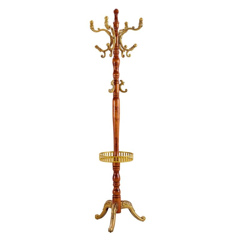 Modern Simple Coat Rack Solid Wood Hanger Stainless Steel Multifunctional Storage Rack with Key Holder, for Bedroom