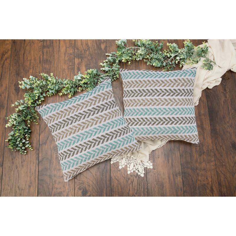 Aquila Farmhouse Striped Cotton Throw Pillow by Sevita - Gray/Blue - Set of 2 - Polyester