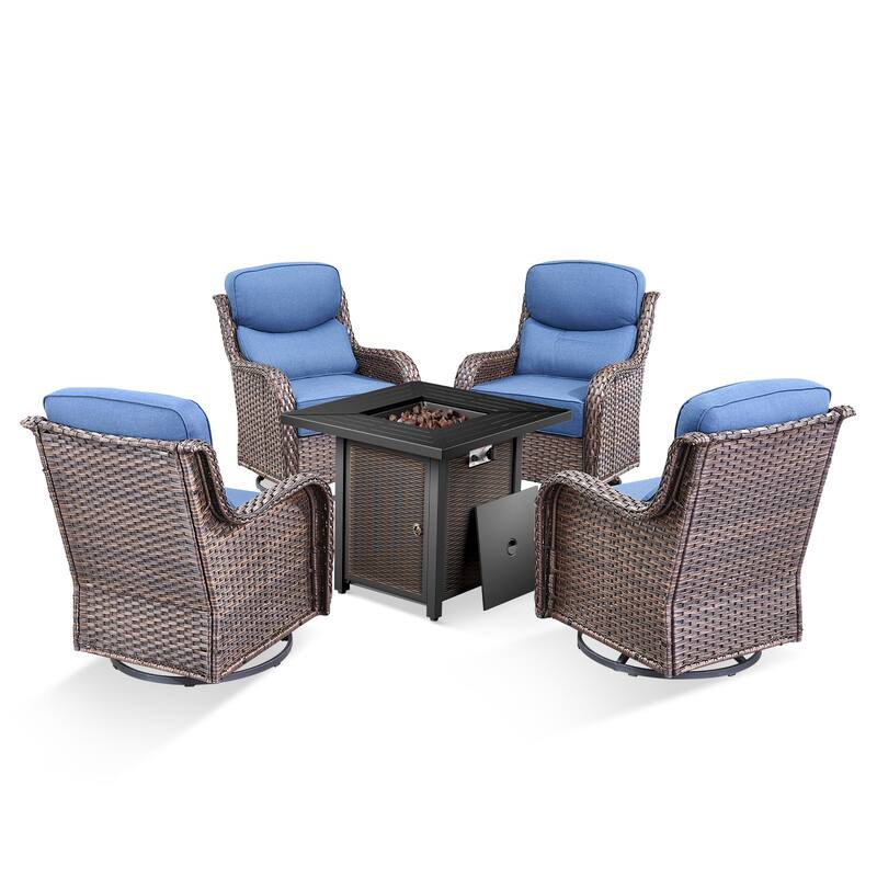 Pocassy 30 Inch Fire Pit Table with Sofa Swivel Chair Set