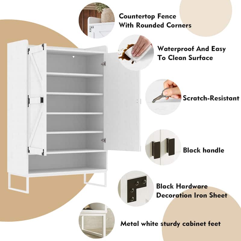 Shoe Cabinet with Doors, 6-Tier Shoe Storage Cabinet with Adjustable Shelves, Wooden Shoes Rack Shoe Storage Organizer