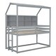preview thumbnail 8 of 10, Gray Twin over Twin Size Wood Low Bunk Bed with Semi-enclosed Roof, Guardrails, Bedside Shelves and Ladder
