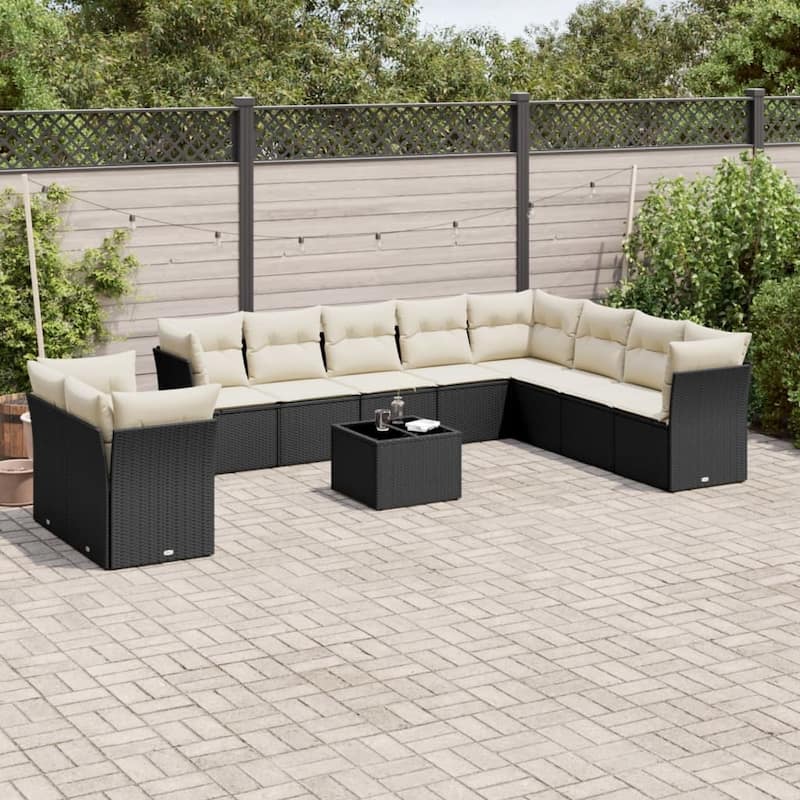 vidaXL Garden Sofa Set Black and Cream - 21.7 x 21.7 x 14.6