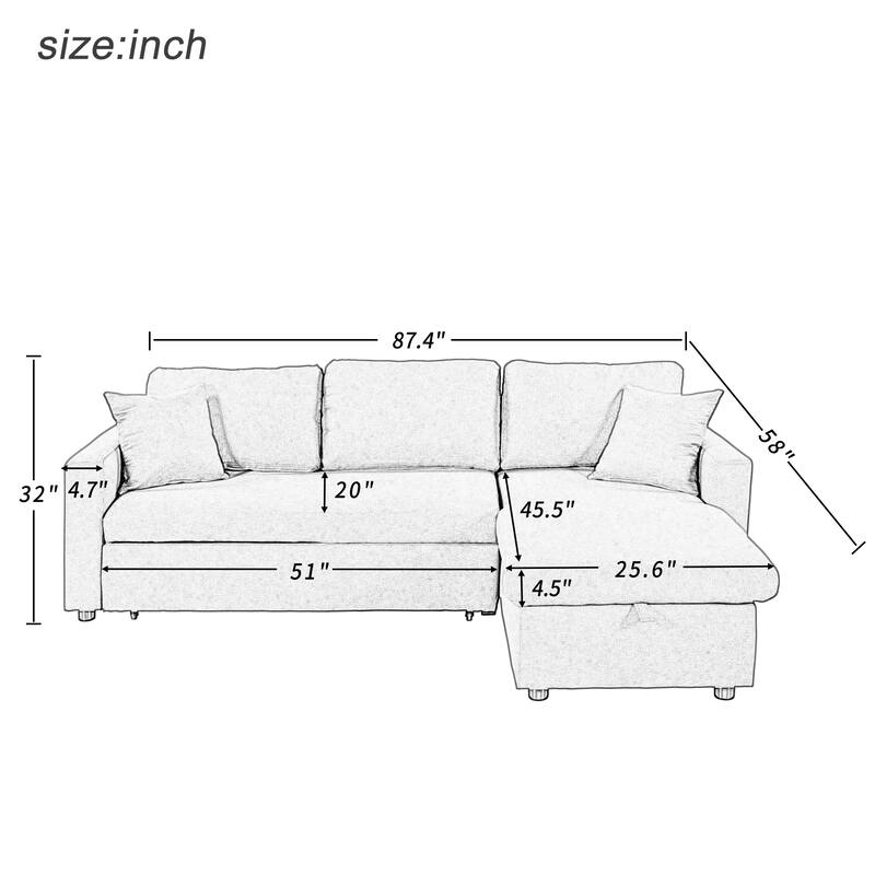 Modern Upholstery Sleeper Sectional Sofa with Storage Space