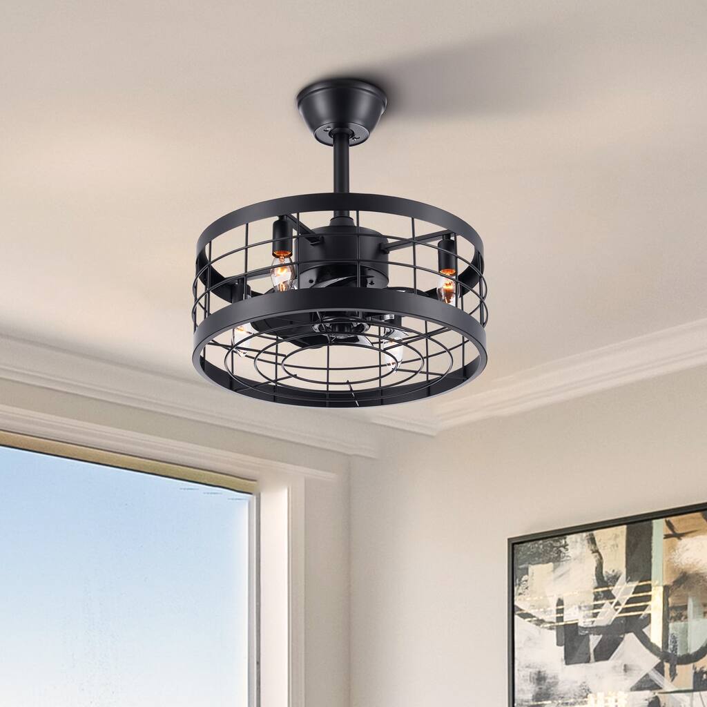 CO-Z 18-Inch 8-Blade Industrial Ceiling Fan w Lights, Remote Control - Black