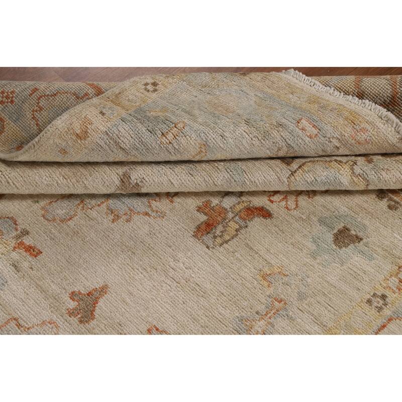Vegetable Dye Oushak Turkish Rug Handmade Beige Wool Carpet - 5'0"x 7'7"