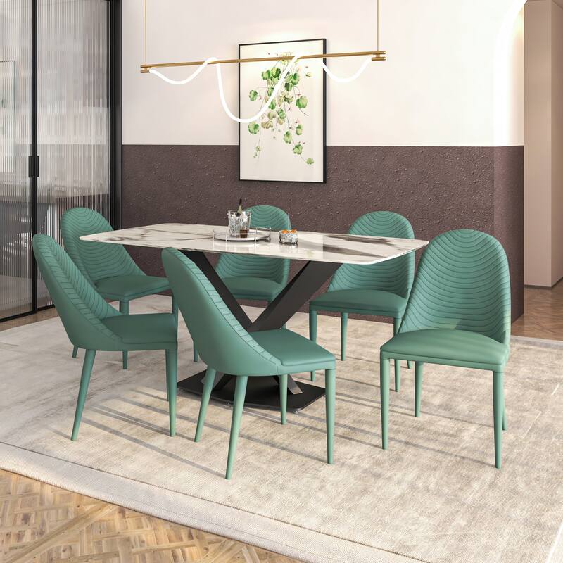 Seville Modern Dining Side Chair Armless, Leather, Metal Legs by LeisureMod