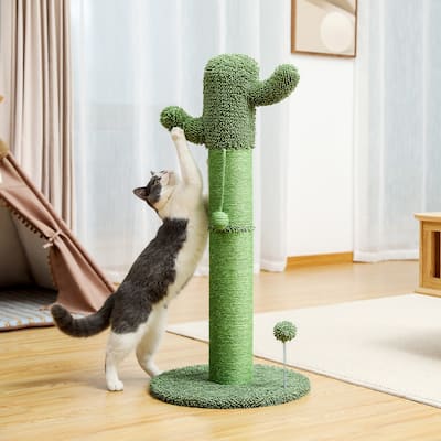 Large Cactus Cat Scratching Post with Natural Sisal Ropes, Cat Scratcher for Cats and Kittens Green