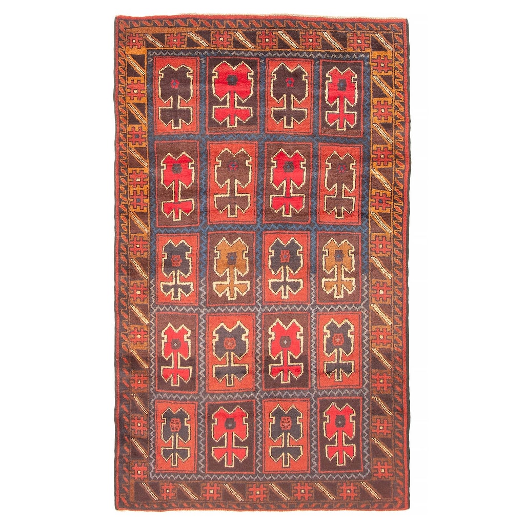 ECARPETGALLERY Hand-knotted Baluch Dark Brown Wool Rug - 3'7 x 6'2