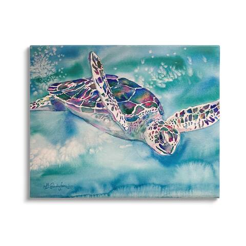 Stupell Industries Sea Turtle Swimming Ocean Water Reptile Watercolor Canvas Wall Art