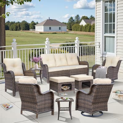 9 Piece Outdoor Wicker Patio Furniture Seating Sofa Set Swivel Chair