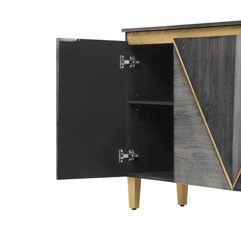 Roomfitters Retro 4-Door Buffet Cabinet with Dimensional Effect Doors, Adjustable Shelves for Dining Kitchen or Living Room