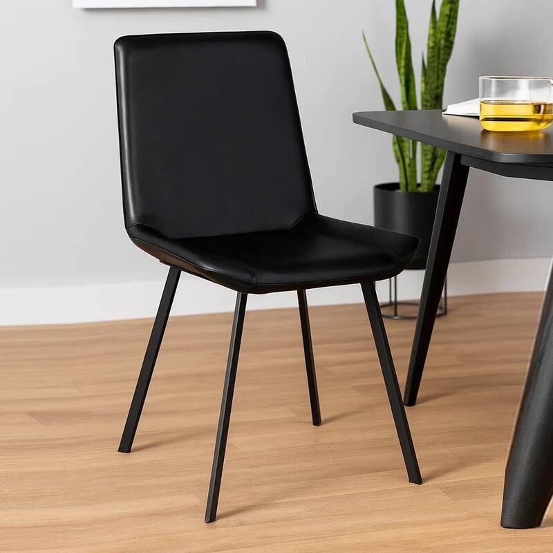 Isha Dining Chair Set of 2 with Dark Gray Goat Leather, Black Iron