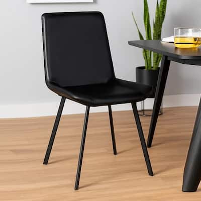 Isha Dining Chair Set of 2 with Dark Gray Goat Leather, Black Iron
