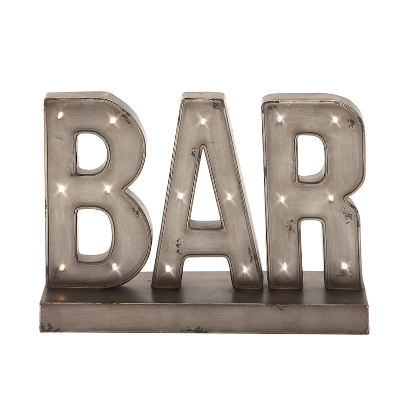 Metal Bar Decorative Sign with LED Lights - Brown - Roche River Decor - Brown