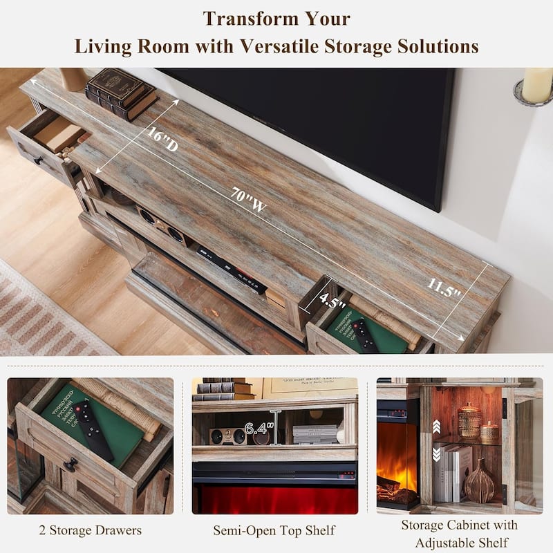 Farmhouse Electric Fireplace TV Stands up to 80", Entertainment Center