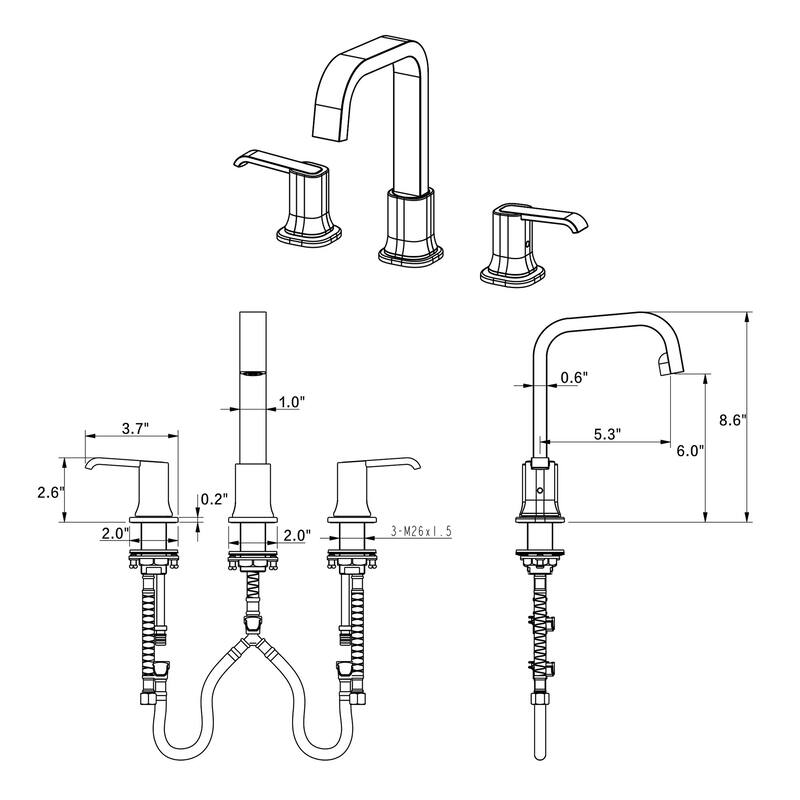 8 Inch Widespread Bathroom Faucet with Pop-up Drain Assembly 3 Holes Brass Modern Bathroom Sink Vanity Basin Faucets