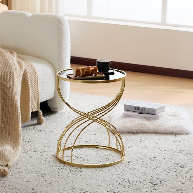 Modern Glass Top Side Table with Decorative Frame
