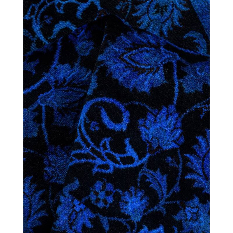 Overton Hand Knotted Wool Vintage Inspired Modern Contemporary Overdyed Blue Runner Rug - 2' 7" x 8' 7"